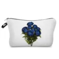 Blauwe bloem cosmetische tas draagbare reis make-up etui toilettas organizer voor dames - Witte Basis Donkerblauwe Bloemenprint (hz5185)