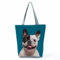 Stilvolle Segeltuchtasche mit niedlichem Französische Bulldogge Druck, große Alltagstasche. - Dunkelblauer Hintergrund Französische Bulldogge Druck (hl7364) / Dunkelblau