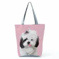 Freizeittasche mit niedlichem Hundedruck, rosa Hintergrund und grauen Schulterriemen. - Rosa Hintergrund Border Collie Druck (hl7365) / Rosa