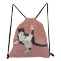 Cute funny black and white cat print drawstring backpack pink casual daily storage bag - Pink Funny Spotted Cat Style (sk3545)