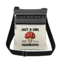 Canvas crossbody bag with black white stripes, cute mushroom print and double zipper design. - Mushroom Girl Letter Print (xkk2922)