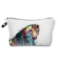 Closeup detail of colorful watercolor horse print cosmetic bag zipper portable storage pouch - Running Colorful Horse Style (hz4250)