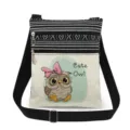 Canvas crossbody bag with cute owl print, dual zippers, and adjustable shoulder strap. - Owl Printed Style (xk4312)