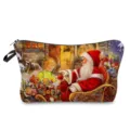 Sac de cosmetiques imprime de Noel trousse de maquillage portable pochette de voyage - Père Noël et Fille (hz3223)