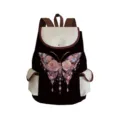 Fashion butterfly print canvas backpack casual school bag with multiple handy pockets. - Black And Creamy White Patchwork Rose Butterfly Style (sjk0433)