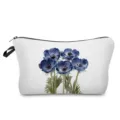 Blue floral print cosmetic bag portable travel makeup pouch with zipper for daily use or gift. - White Base Blue-Green Floral Print (hz5188)