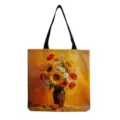 Sunflower printed canvas tote bag, stylish casual shoulder shopping bag for women daily use. - Still Life Sunflower Oil Painting Style (hmk2935)