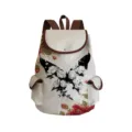 Canvas backpack with butterfly rose print, vintage casual school bag, large capacity daypack. - Canvas Creamy White Block Monochrome Rose Butterfly Style (sjk0435)
