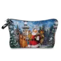 Trousse de maquillage imprimée de Noël pochette de toilette portable avec fermeture éclair. - Père Noël Nuit de Neige (hz3234)