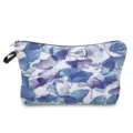 Blue ginkgo floral print cosmetic bag, watercolor pattern portable makeup pouch with zipper. - Blue-Purple Watercolor Ginkgo Leaf Print (hz5190)