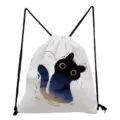 White drawstring backpack featuring starry night black cat print, casual daily canvas bag. - Starry Night Black Cat Creative Style (sk3550)