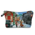 Trousse de toilette imprimée de Noël pochette de maquillage motif de train vintage portable. - Gare de Noël (hz3459)
