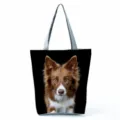 Fashionable dog print tote bag large capacity casual shoulder bag for daily use - Black Background Border Collie Print (hl7372)