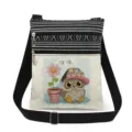 Canvas crossbody bag with black white stripes, cute owl print and adjustable strap for daily use. - Owl Printed Style (xk4317)