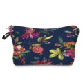 Close-up detail of the colorful floral print cosmetic bag, showing vibrant watercolor botanical design. - Dark Blue Base Watercolor Floral Pomegranate Print (hz5191)