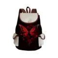 Fashion Butterfly Print Backpack Casual School Bag Large Capacity Daypack for Student - Black Creamy White Flap Red Black Butterfly Style (sjk0437)