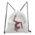 Vista dettagliata dello zaino con coulisse bianco stampa acquerello ginnastica per uso quotidiano. - Motivo Acquerello Ginnastica (sk5490)