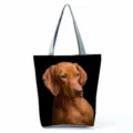 Stylish dog print canvas tote bag with large capacity for daily travel and casual shopping. - Black Background Brown Hound Print (hl7373)