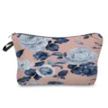 Blue rose floral print cosmetic bag, stylish portable makeup pouch for travel and daily storage. - Pink Base Blue Rose Print (hz5192)