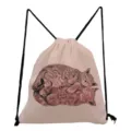 Cute sleeping cat print drawstring bag casual women fashion backpack portable shopping storage bag - Light Pink Two Sleeping Cats Illustration (sk3552)
