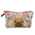 Close-up detail of cute French bulldog floral print cosmetic bag with black zipper. - French Bulldog Vintage Floral (hz2978)