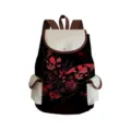 Close-up of stylish black backpack featuring red butterfly print and beige pockets. - Black Creamy White Pocket Flap Red Butterfly Style (sjk0438)