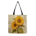 Sunflower Print Canvas Tote Bag Reusable Shopping Bag Casual Women Shoulder Bag - Classic Oil Painting Double Sunflower Style (hmk2944)
