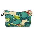 Floral print cosmetic bag detail, portable makeup pouch with zipper for travel and daily use. - Blue-Green Flowers and Red Fruits Print (hz5193)