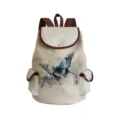 Canvas backpack with blue watercolor butterfly print, stylish school bag with brown leather trim. - Beige Ink Blue Butterfly Spring Style (sjk0439)
