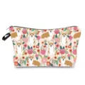 Cute Corgi dog floral print cosmetic bag, portable pouch with zipper for travel and daily. - Corgi Dog Floral (hz2979)