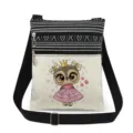 Cute owl print crossbody bag with black white stripes and adjustable shoulder strap. - Owl Printed Style (xk4320)