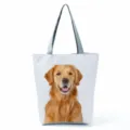 Casual golden retriever print tote bag, large capacity canvas shoulder handbag for daily travel. - White Background Golden Retriever Print (hl7376)