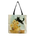 Sunflower black cat print canvas tote bag, artistic casual single shoulder shopping bag detail. - Sunflower Black Cat Art Signature Style (hmk2946)