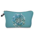 Blue floral print cosmetic bag, lightweight makeup pouch, fashion daily storage travel bag. - Colorful Chrysanthemum Print on Blue Base (hz5195)