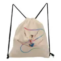 Zaino a sacco con stampa ginnastica ritmica, borsa sportiva leggera in tela beige. - Motivo Acquerello Ginnastica (sk5495)