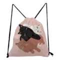 Cute cartoon cats print pink drawstring backpack for women, casual daily storage school gym bag. - Pink Three Stacked Cats Style (sk3555)