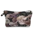Vintage floral print makeup pouch with black zipper, portable cosmetic storage and travel bag. - Vintage Dark Floral Print (hz5199)