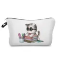 Cute cat print cosmetic bag portable travel makeup storage pouch with zipper closure durable - Cat Wearing Glasses Reading (hz2983)