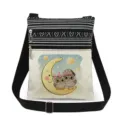 Cute owl print crossbody bag with double zippers, black striped canvas and adjustable strap. - Owl Printed Style (xk4325)
