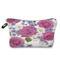 Floral print cosmetic pouch detail, portable makeup bag with secure zipper and side loop. - Colorful Rose and Daisy Print (hz5201)