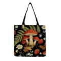 Sac cabas en toile avec imprimé champignon vintage, sac shopping réutilisable pour femmes. - Style Baie Champignon Botanique Vintage Fond Noir (hmk2925)