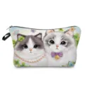 Cute cartoon cat print cosmetic bag portable makeup pouch travel toiletry zipper storage organizer - Two Cats Big Eyes Clover (hz2986)
