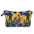 Floral print cosmetic bag makeup pouch travel toiletry organizer for women and girls - Yellow and Blue Iris Print on Black Base (hz5202)
