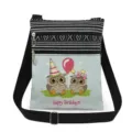 Canvas crossbody bag with cute owl print and double zippers, adjustable shoulder strap. - Owl Printed Style (xk4327)