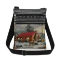 Christmas printed crossbody bag featuring adjustable strap, double zipper, lightweight design. - Winter Snow Deer House Print Style (xk5824)