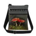 Canvas crossbody bag with mushroom print, double zipper design and adjustable black strap daily. - Colorful Mushroom Oil Painting Print (xkk2924)