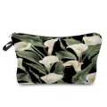 Calla lily floral print cosmetic bag, black makeup pouch with zipper and handle for travel. - White Calla Lily Print on Black Base (hz5203)