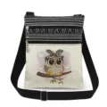 Small canvas crossbody bag featuring cute owl print and stylish black white stripes. - Owl Printed Style (xk4328)