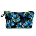 Blue floral print makeup bag cosmetic pouch travel toiletry organizer handy everyday - Blue Floral Print (hz5204)