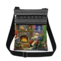Christmas printed crossbody bag with adjustable strap and double zipper for women and girls. - Santa Claus Holiday Theme Print (xk5825)
